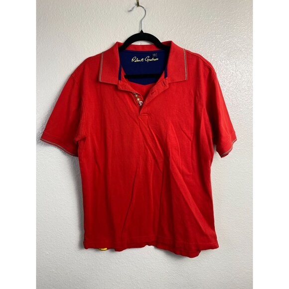 Robert Graham Other - Robert Graham Mens Red Polo Shirt size Large Cotton Floral Embroidered Golf vaca